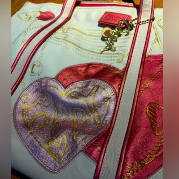 COACH POPPY METALLIC FUCHSIA PINK/PURPLE HEARTS GLAM TOTE LIMITED EDITION - Picture 5 of 15